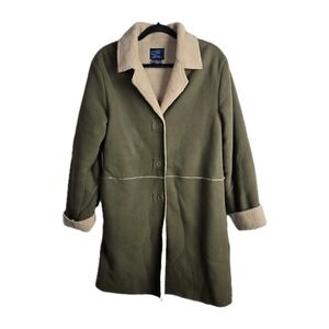 Vintage Weather Vane Sherpa Lined Coat Women's Large Green Cozy Outdoor Winter